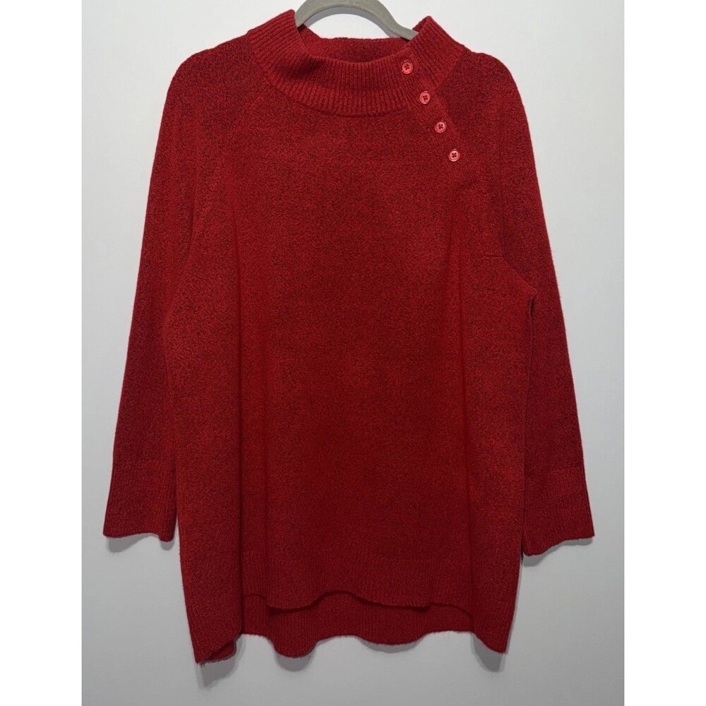 Talbots Womens Sweater 1X Plus Red  Knit Mock Neck Long Sleeve Oversized Office